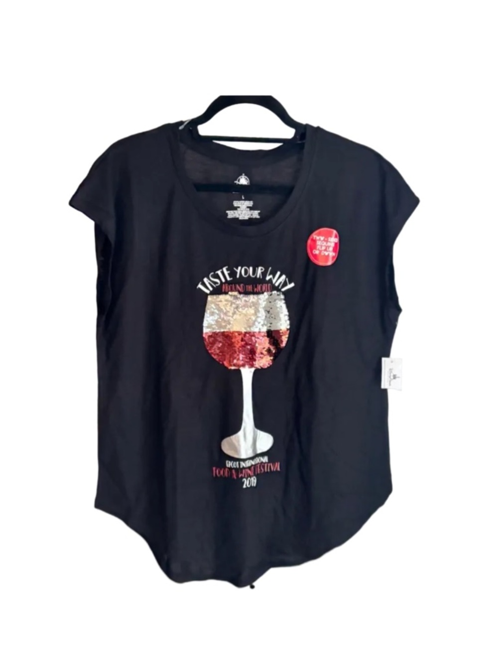 Disney Parks Epcot International Food & Wine Festival T-shirt Sequins Black, L